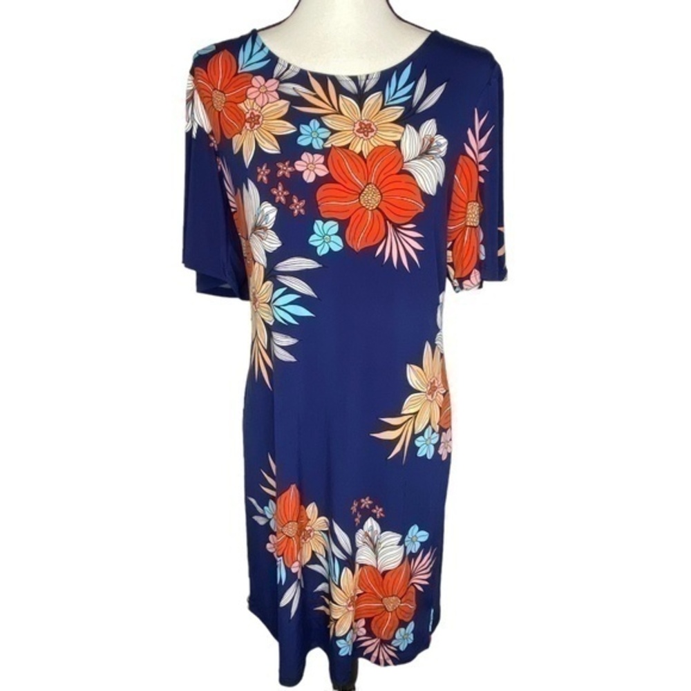 Alexandra‎ + Oak Dress Floral Print Short Sleeve Stretchy Slinky Dress Size M